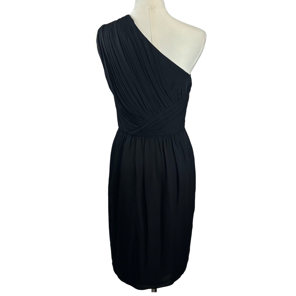 Shoshanna Little Black Dress 100% Silk One Shoulder Ruched Cocktail Elegant 4